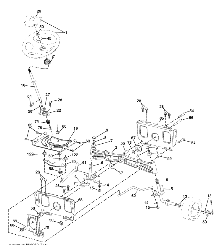 Steering Diagram and Parts List for TS354 (96041042800)(2018-12) Husqvarna Lawn Tractor