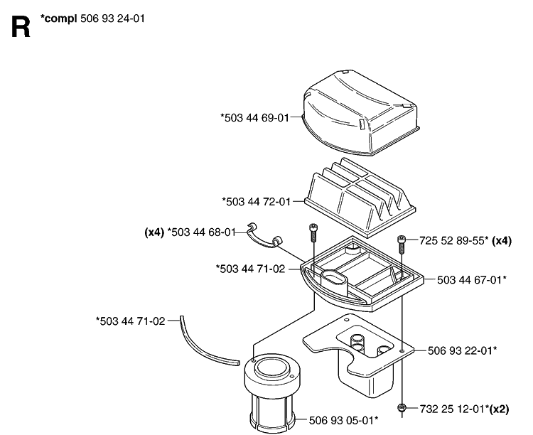 Air Filter Diagram and Parts List for PR18AWD (965095001)(2007-03) Husqvarna Lawn Mower