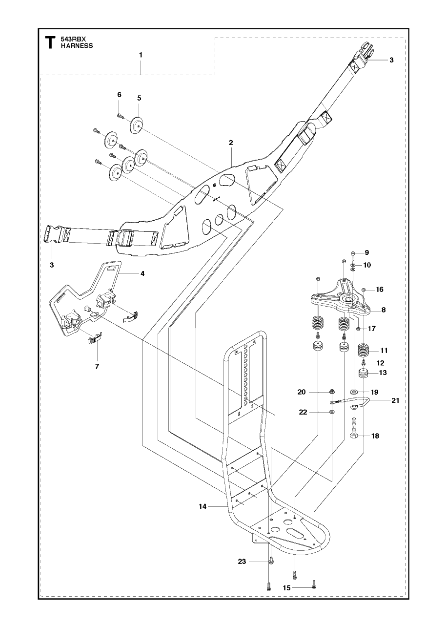 Harness Diagram and Parts List for 543RBX 20130500001 - 20154400000 Husqvarna Brush Cutter