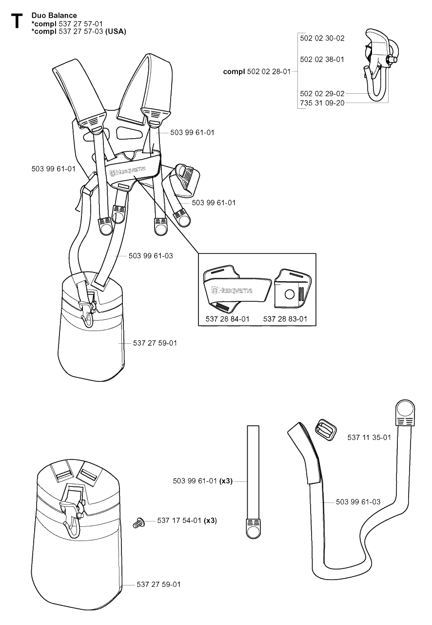 Harness Diagram and Parts List for 325RDX 20051800001 & Above Husqvarna Trimmer