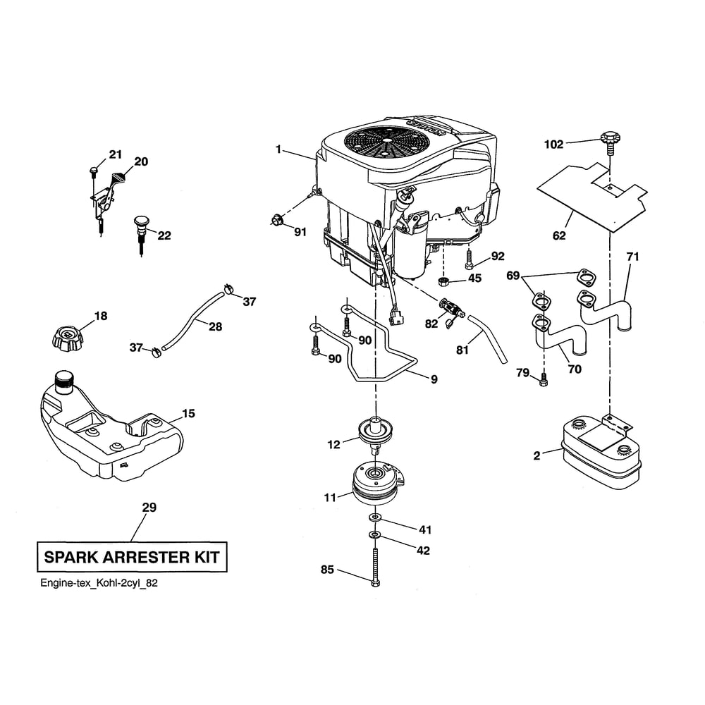Engine Diagram and Parts List for 96043027300  Husqvarna Lawn Tractor
