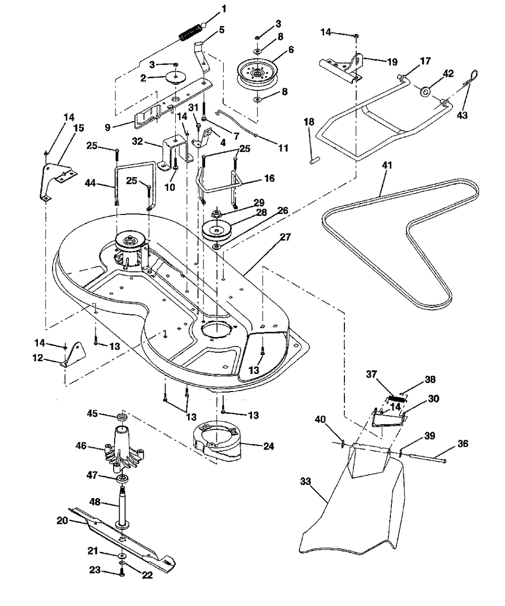 Mower Deck Diagram and Parts List for LT100 (954000312-A)(1991-07) Husqvarna Lawn Tractor