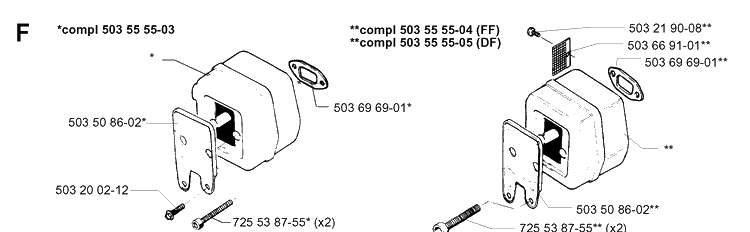Muffler Diagram and Parts List for 262XP 19981400001-19992300000 Husqvarna Chainsaw