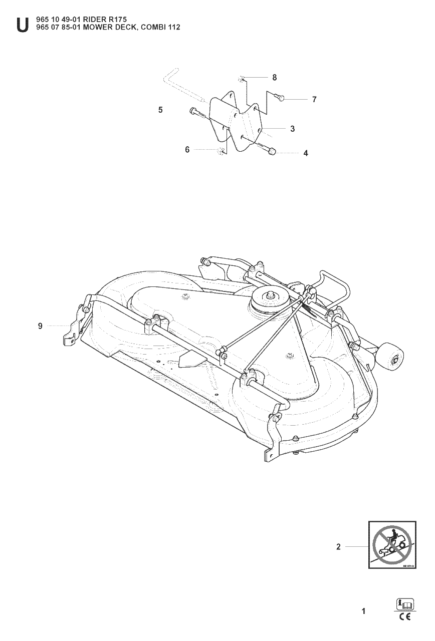 Mower Deck / Cutting Deck 3 Diagram and Parts List for R175 (965104901)(2008-06) Husqvarna Lawn Tractor