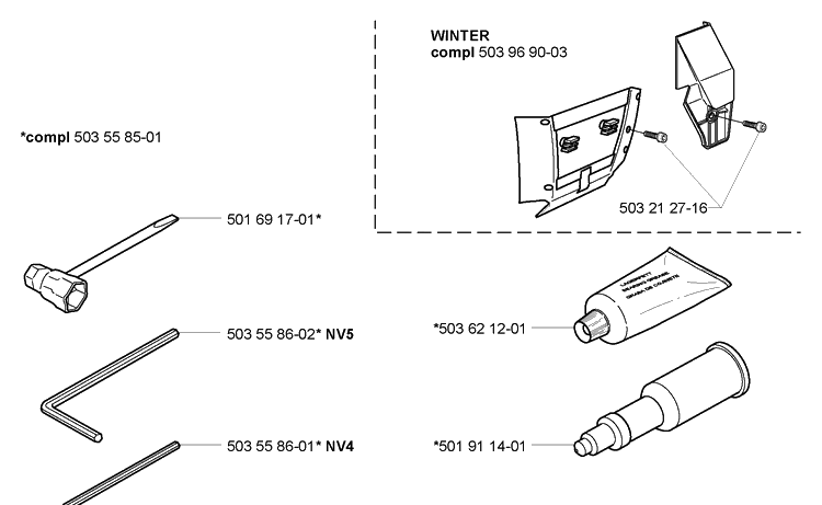 Accessories Diagram and Parts List for 362XP 2005-05 Husqvarna Chainsaw