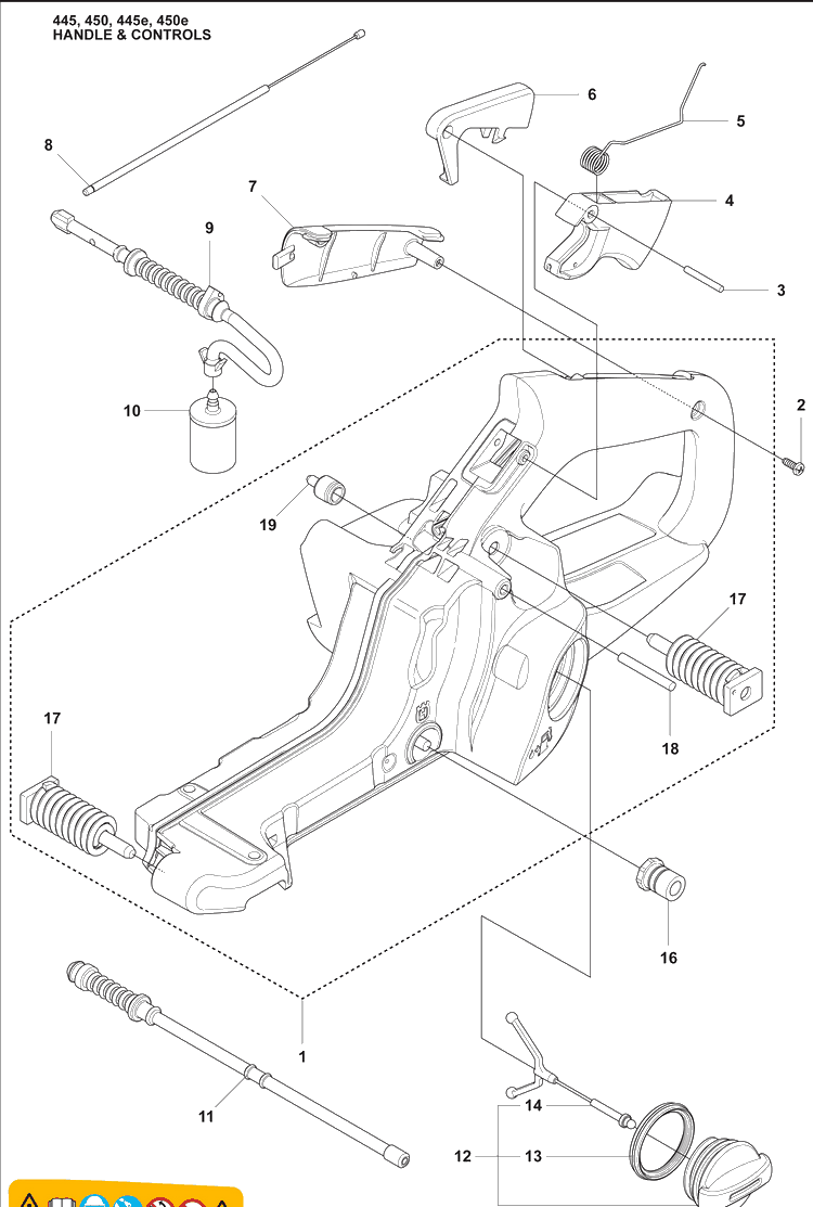 Handle And Controls Diagram and Parts List for 450E 2009-02 Husqvarna Chainsaw