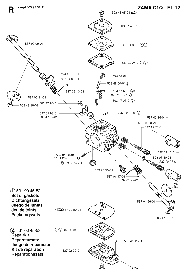 Carburetor Details Diagram and Parts List for 325RDX 20020100001-20051800000 Husqvarna Brush Cutter