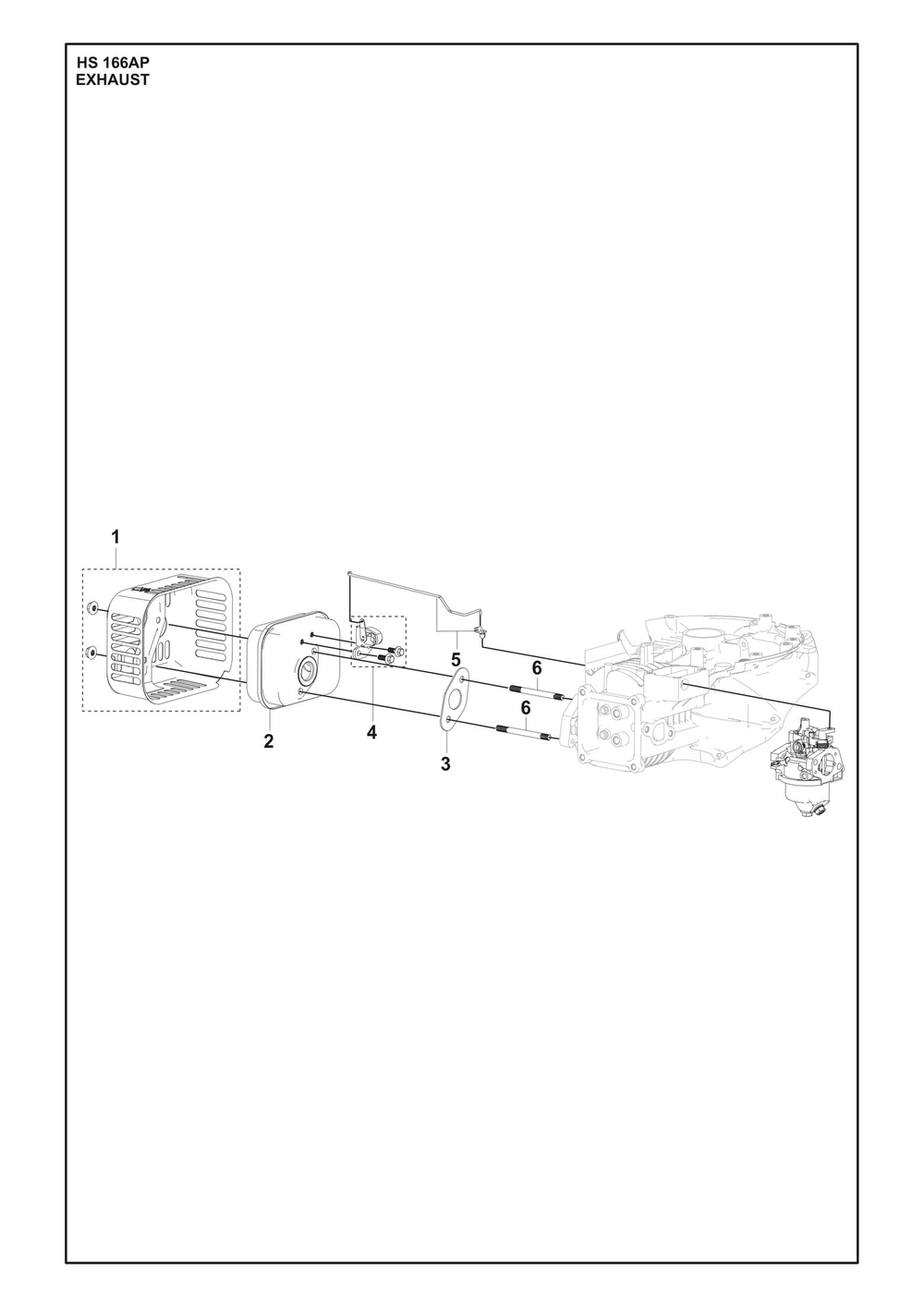 Exhaust Diagram and Parts List for HS166AP  Husqvarna Engine