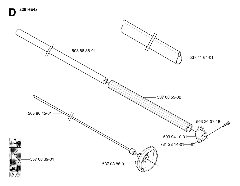 Shaft Diagram and Parts List for 326HE4X 20054000001 - 20090900000 Husqvarna Hedge Trimmer