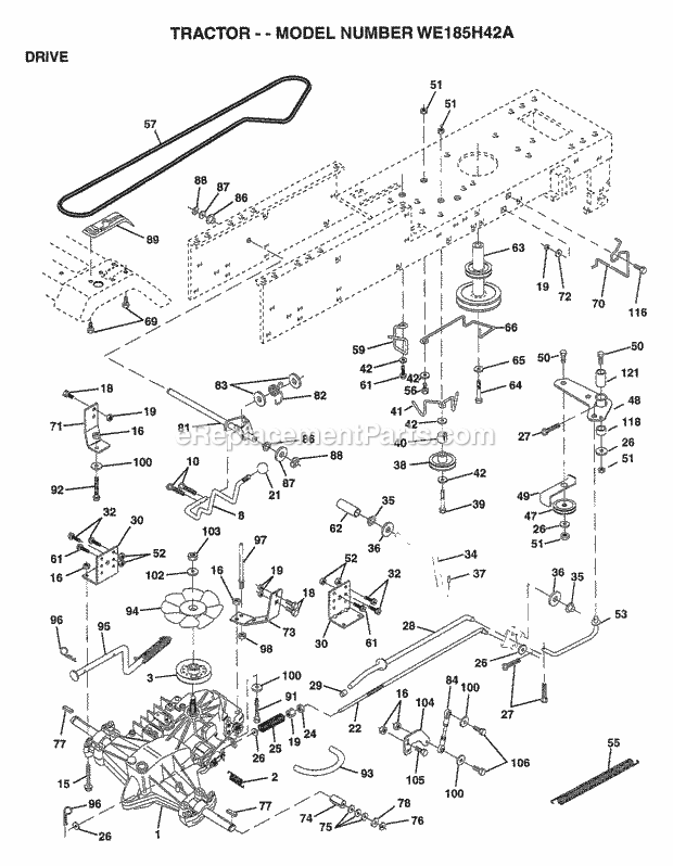Drive Diagram and Parts List for WE185H42A 1997 Husqvarna Lawn Tractor
