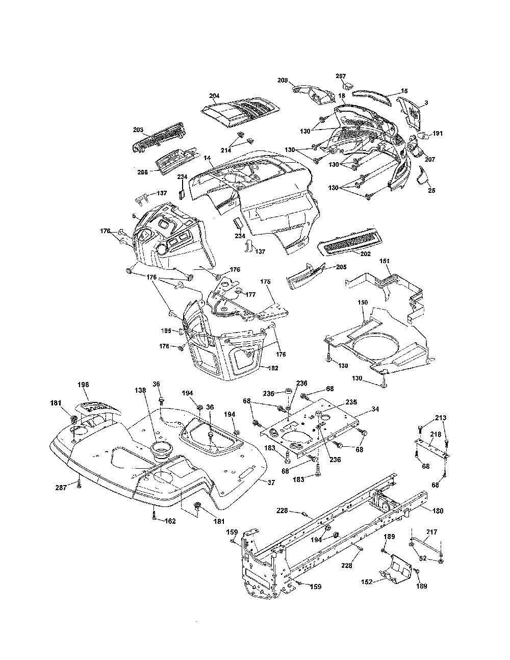 Chassis Diagram and Parts List for YTH20K46-917240460  Husqvarna Lawn Tractor