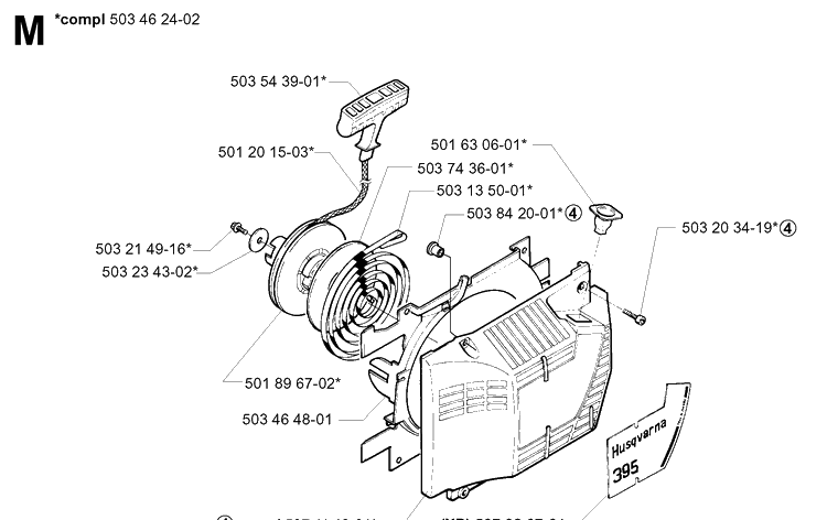 Starter Diagram and Parts List for 395XP/ (XPG)(20051800001-20070100000) Husqvarna Chainsaw