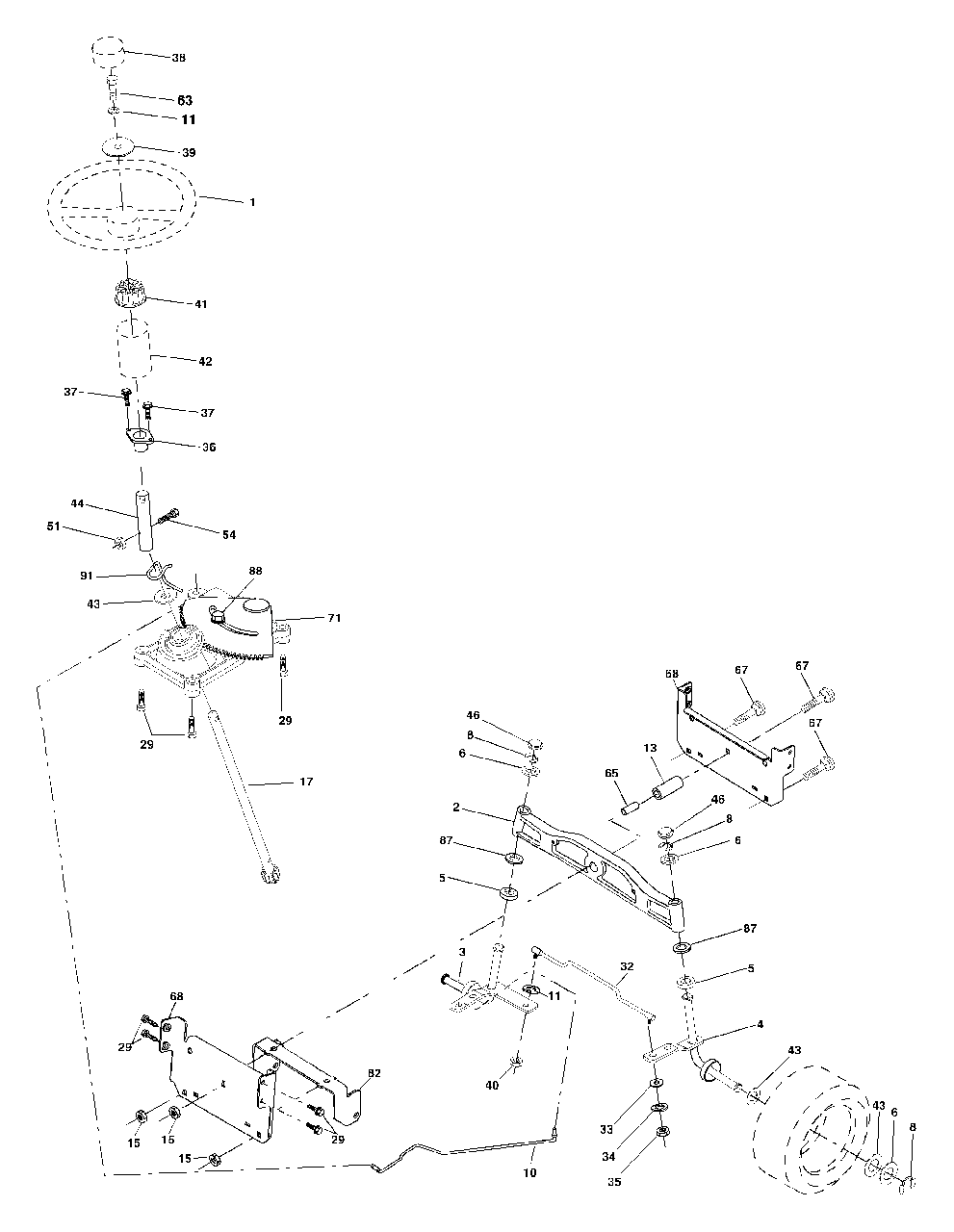 Steering Assembly Diagram and Parts List for YTH1848XP (954567260-D)(2001-12) Husqvarna Lawn Tractor