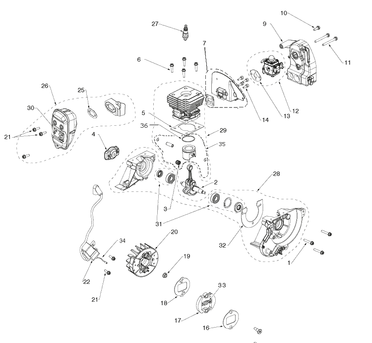 Engine Diagram and Parts List for 129LK  Husqvarna Edger