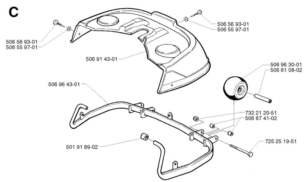 Protection Frame 2 Diagram and Parts List for R13 2002-02 Husqvarna Lawn Tractor