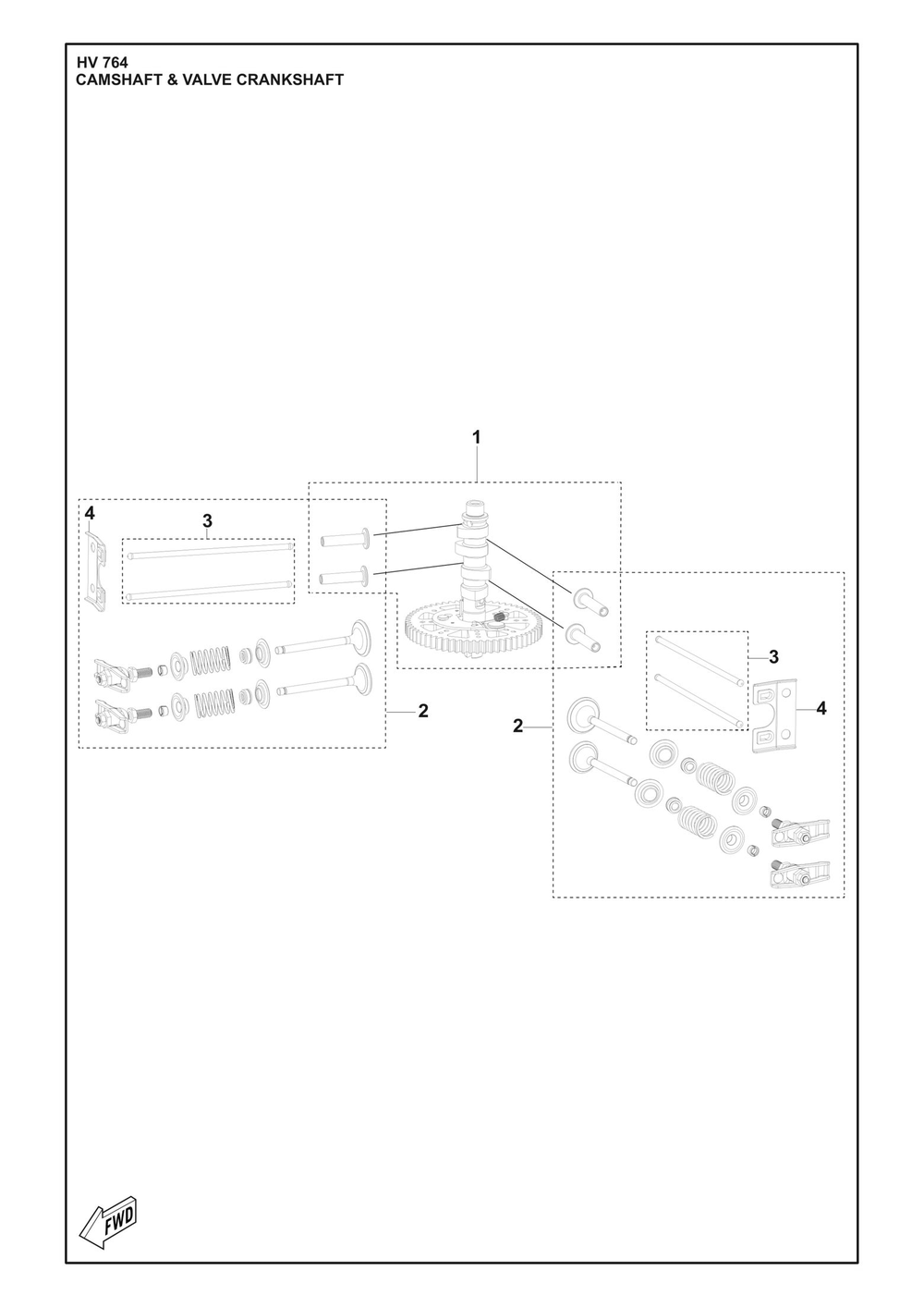 Camshaft And Valve Diagram and Parts List for HV764  Husqvarna Engine