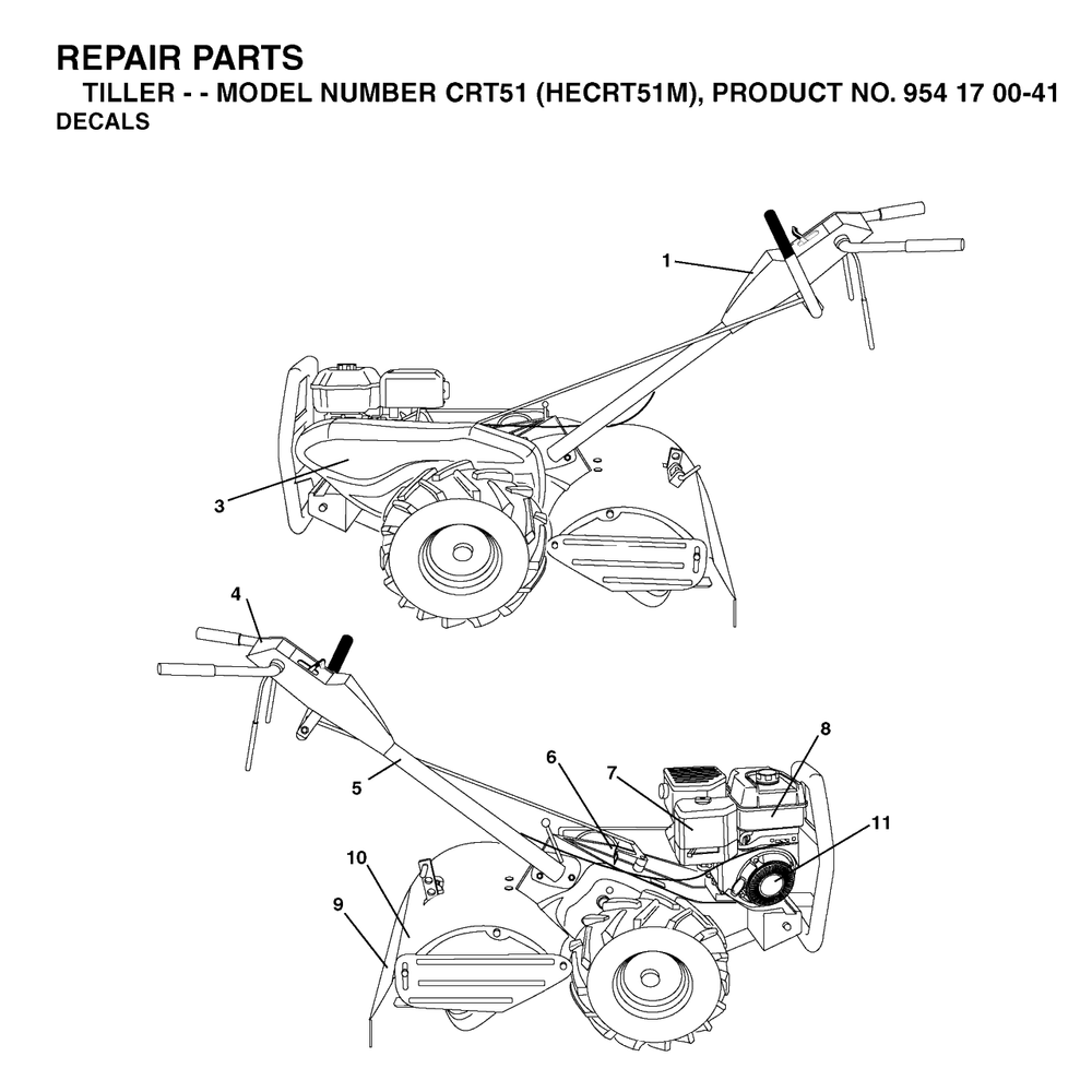 Decals Diagram and Parts List for CRT51 (954170041-M)(2003-09) Husqvarna Tiller