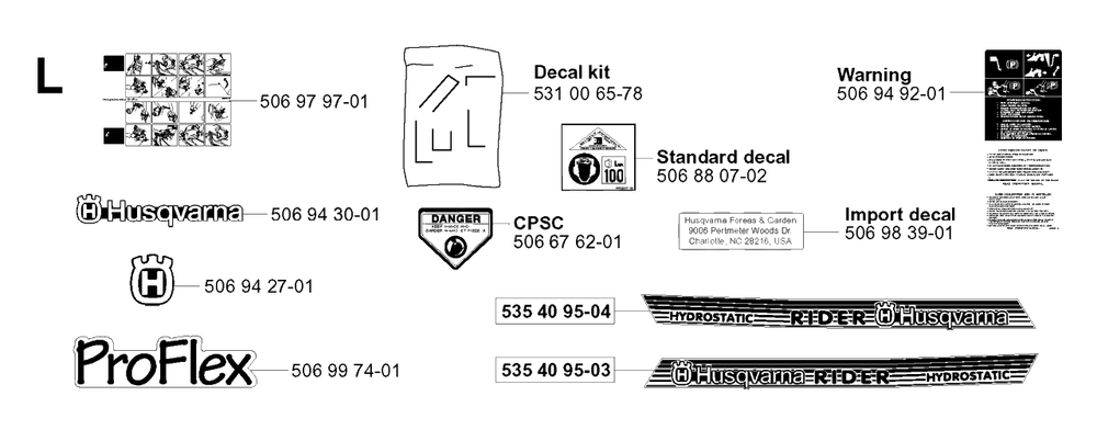 Decals Diagram and Parts List for PF21 2001-02 Husqvarna Lawn Tractor