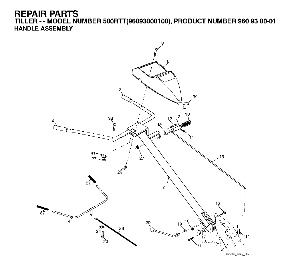 Handle And Controls Diagram and Parts List for 500RTT (96093000100)(2004-11) Husqvarna Tiller