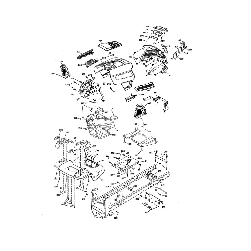 Chassis Diagram and Parts List for YTH20K46-96043027600  Husqvarna Lawn Tractor