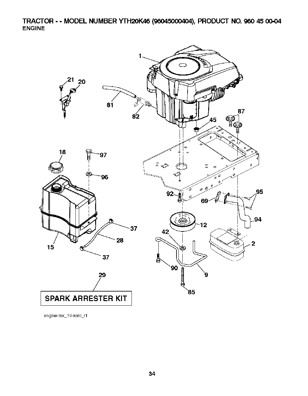 Engine Diagram and Parts List for YTH20K4696045000404 2007-10 Husqvarna Lawn Tractor