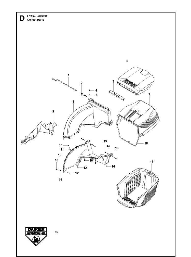 Bagger Diagram and Parts List for LC53E 966669204 Husqvarna Lawn Mower