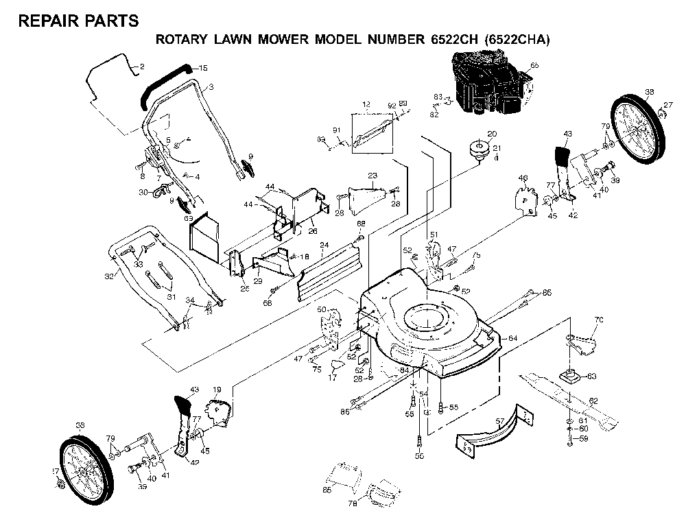 Repair Parts Diagram and Parts List for 6522CHA (954222725, 532702511)(2001-01) Husqvarna Lawn Mower