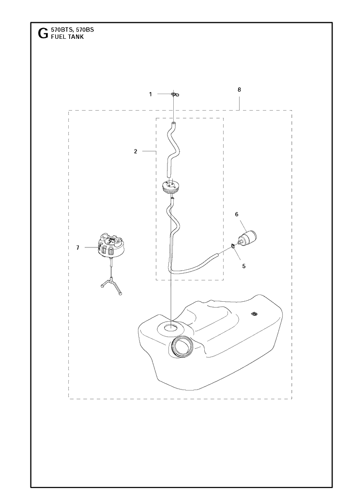 Fuel Tank 2 Diagram and Parts List for 570BFS 20111800001-Current Husqvarna Leaf Blower / Vacuum