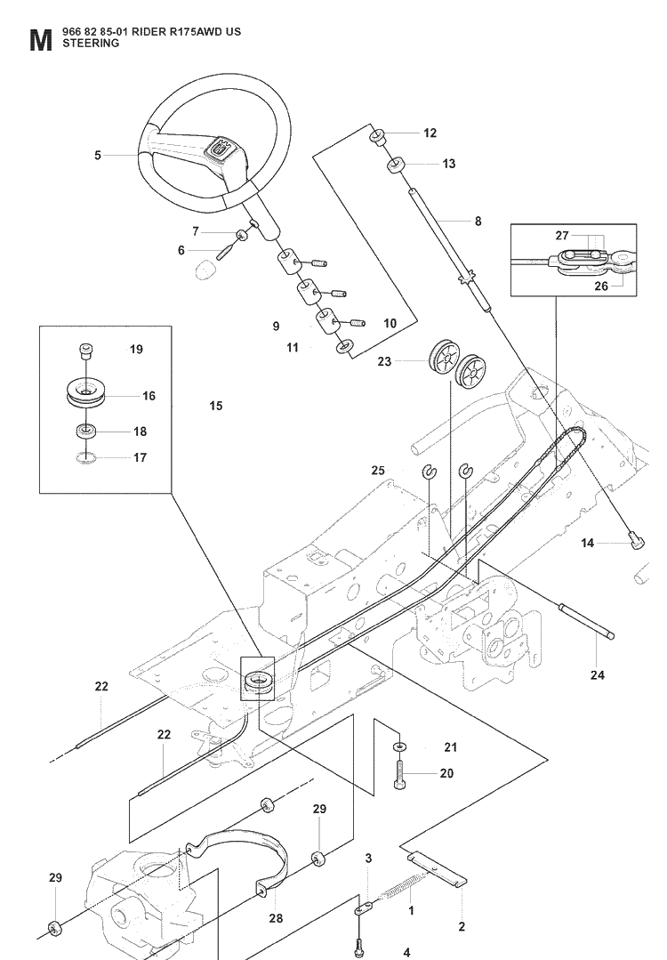 Steering Diagram and Parts List for RIDER175 (966828501)(2008-05) Husqvarna Lawn Mower