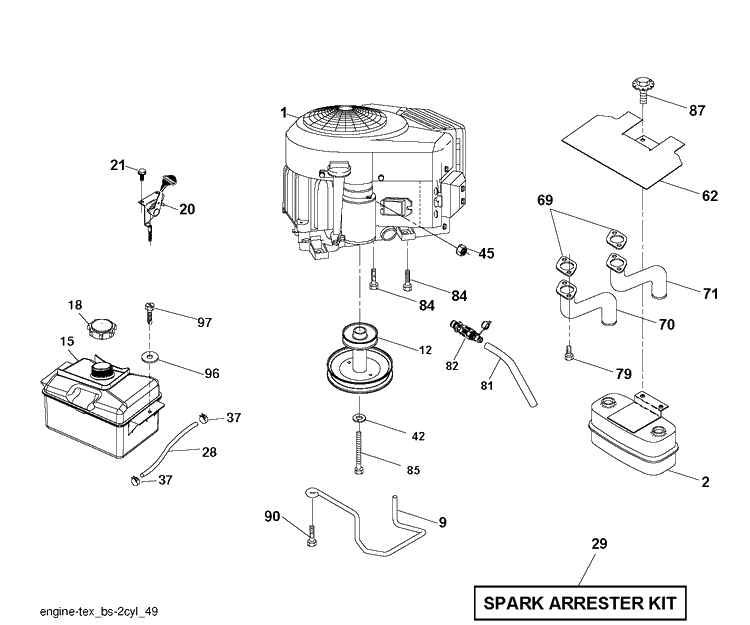 Engine Diagram and Parts List for YTH22V46 (96043010101)(2010-07) Husqvarna Lawn Tractor
