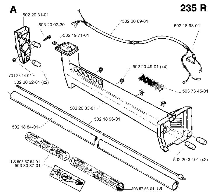 Shaft 2 Diagram and Parts List for 232RCAT 19954500001-Current Husqvarna Brush Cutter