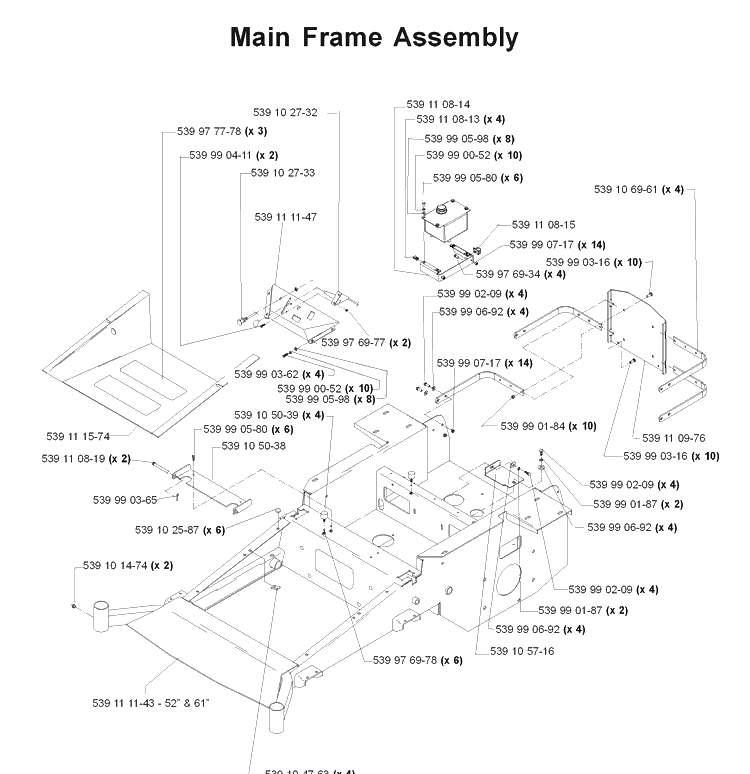 Frame 2 Diagram and Parts List for LZ25 968999310 Husqvarna Lawn Mower