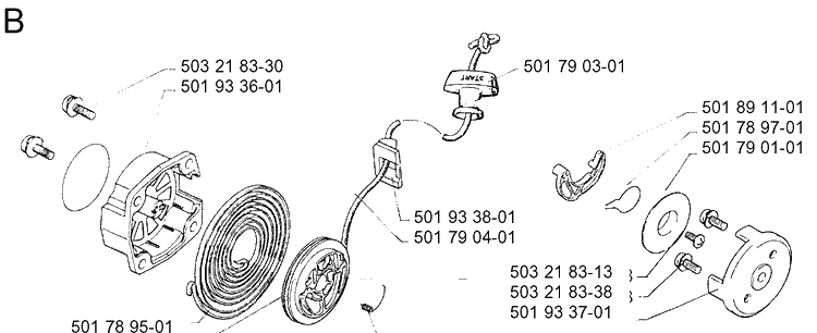 Starter Diagram and Parts List for 16H 1990-02 Husqvarna Hedge Trimmer