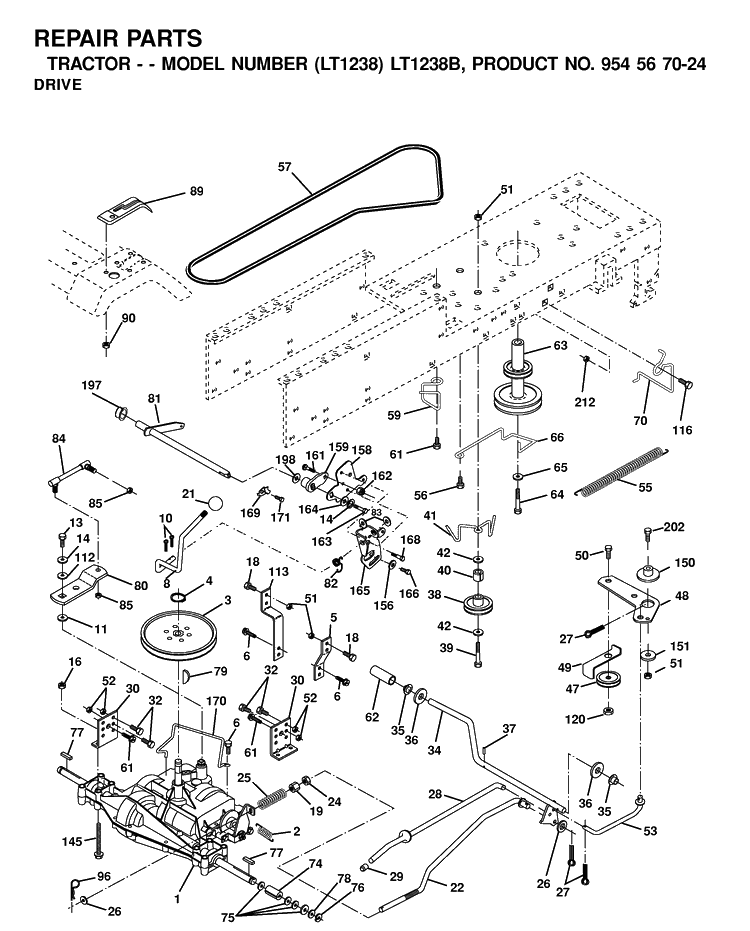 Drive Diagram and Parts List for LT1238-LT1238B 2001-03 Husqvarna Lawn Tractor