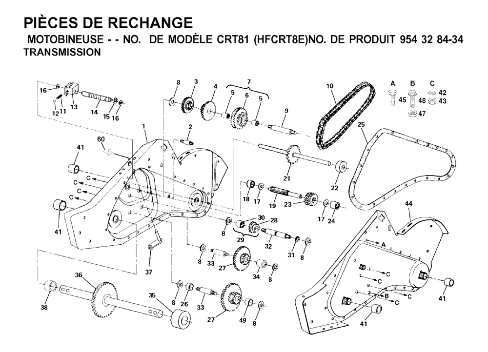 Transmission Diagram and Parts List for CRT81 (954328434-E)(2001-01) Husqvarna Tiller
