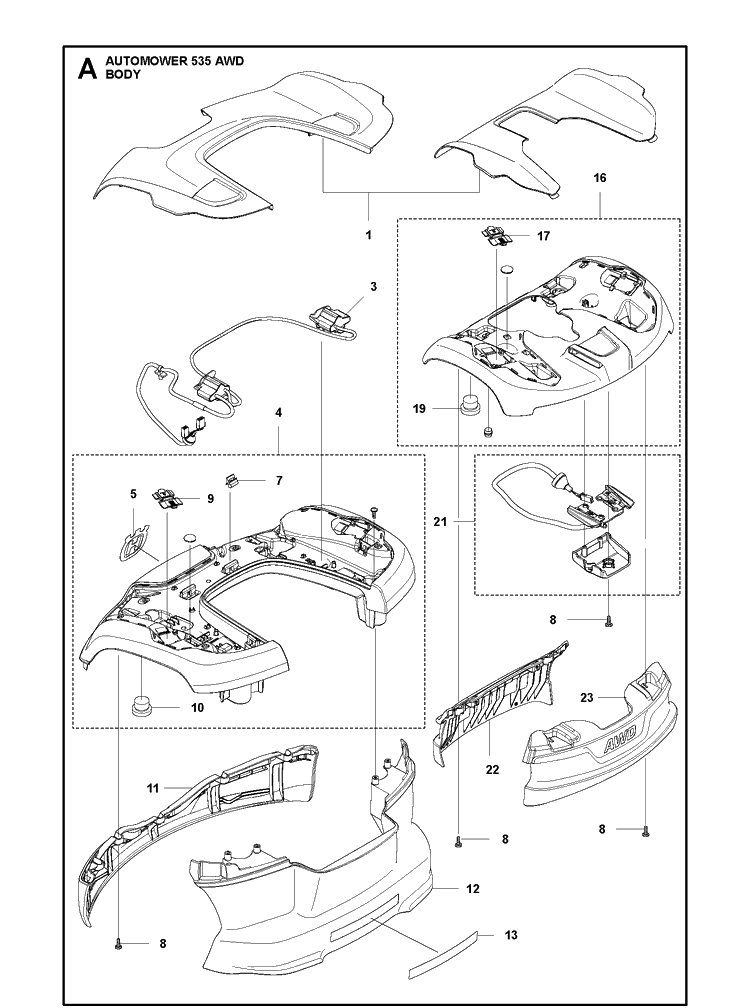Cover Diagram and Parts List for 535AWD 2019 Husqvarna Lawn Mower