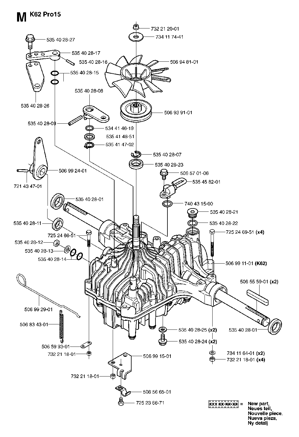 Transmission Diagram and Parts List for RIDERPRO15 (953535001)(2004-01) Husqvarna Lawn Tractor