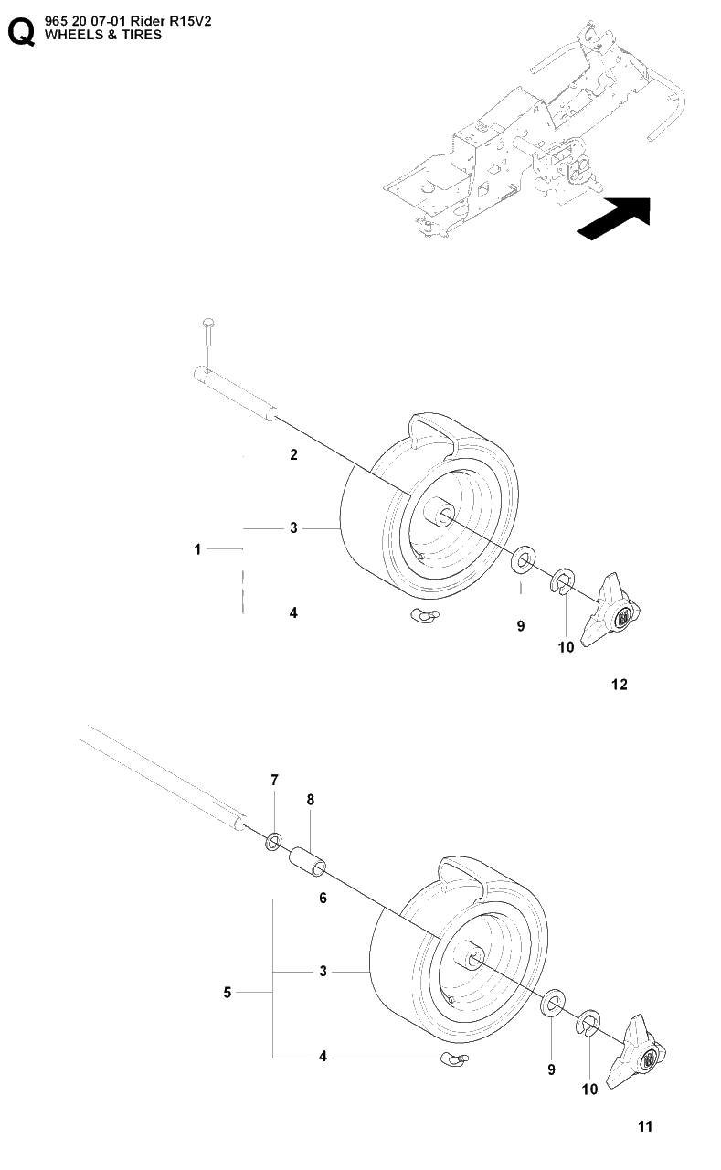 Wheels And Tires Diagram and Parts List for R15-V2 (965200701)(2008-01) Husqvarna Lawn Tractor