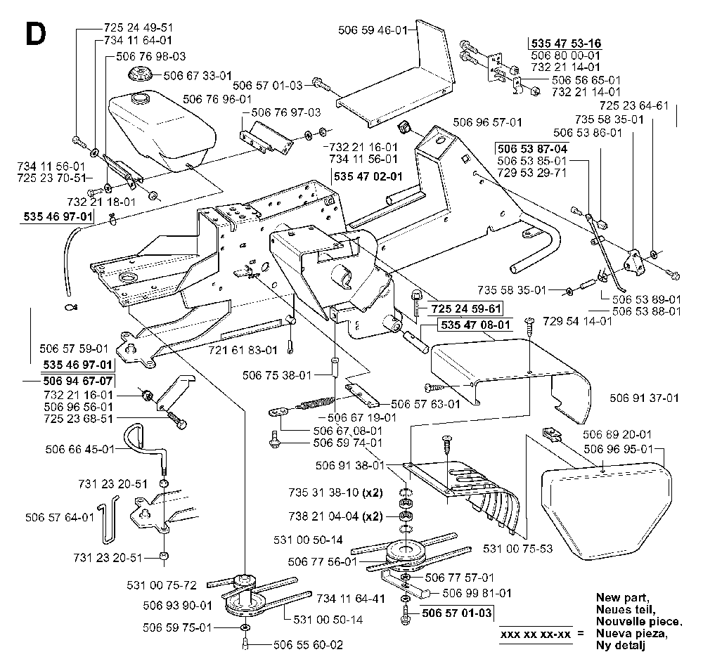 Chassis / Frame Diagram and Parts List for RIDER13BIOCLIP (953520901)(2003-11) Husqvarna Lawn Tractor