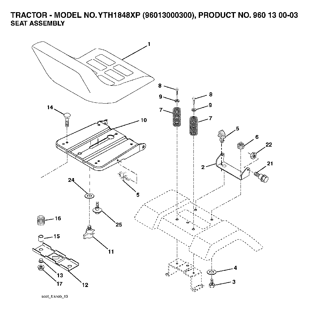 Seat Diagram and Parts List for YTH1848XP96013000300 2005-10 Husqvarna Lawn Tractor