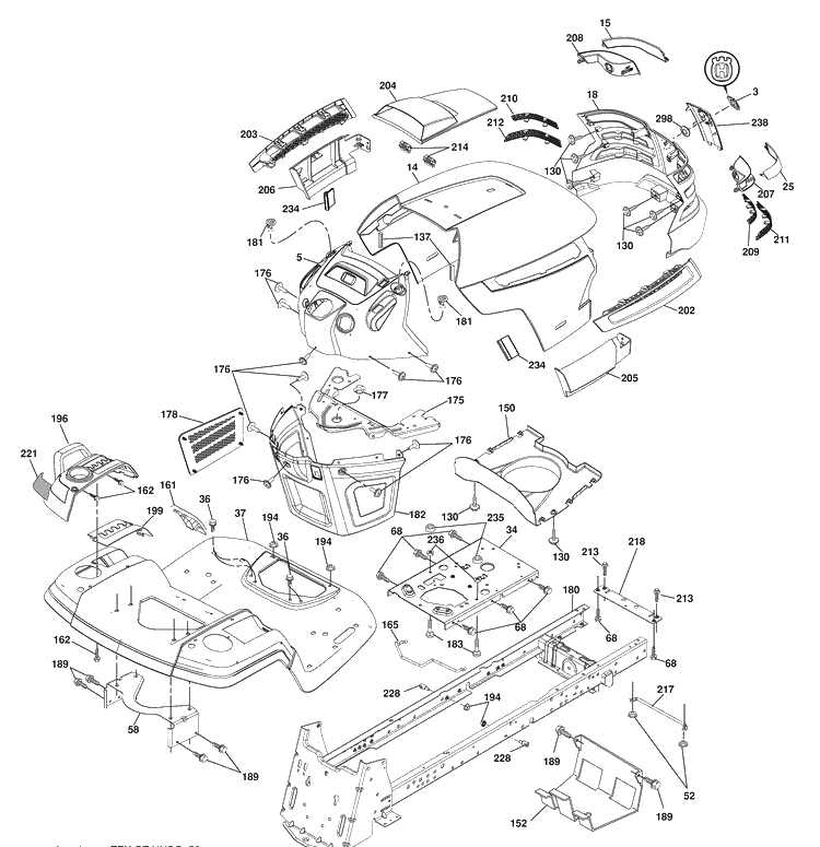 Chassis Diagram and Parts List for 2748GLS (96043006500)(2008-12) Husqvarna Lawn Mower