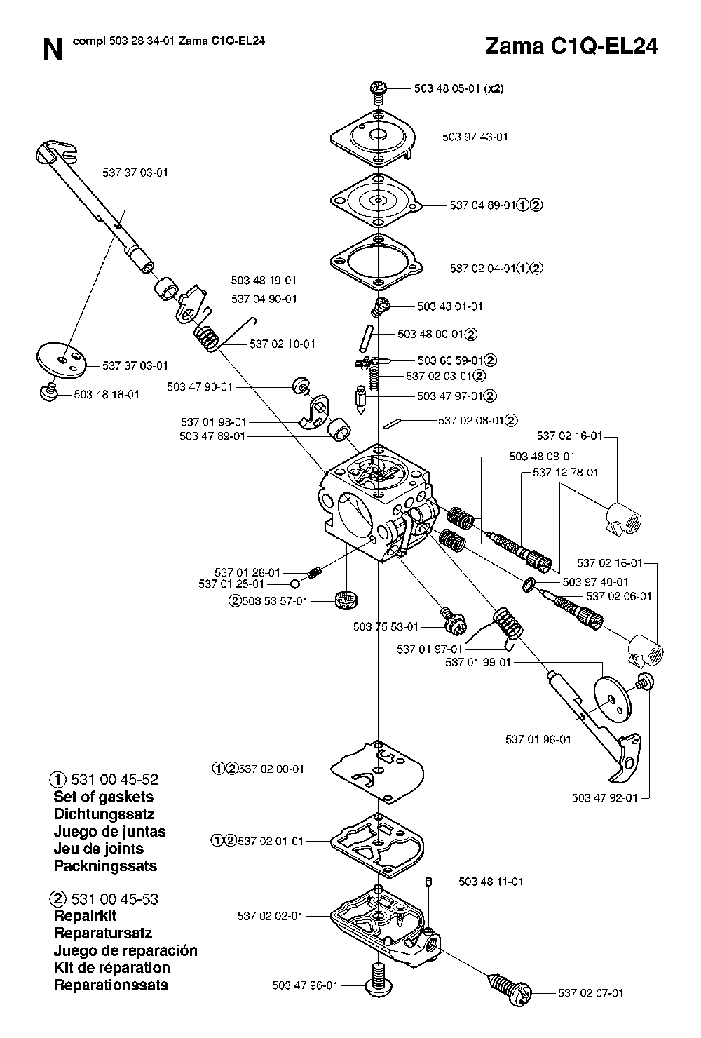 Carburetor Diagram and Parts List for 323P4 20062700001 Husqvarna Pole Saw