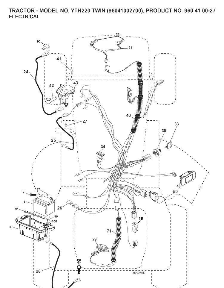 Electrical Diagram and Parts List for YTH220TWIN (96041002700)(2007-04) Husqvarna Lawn Tractor