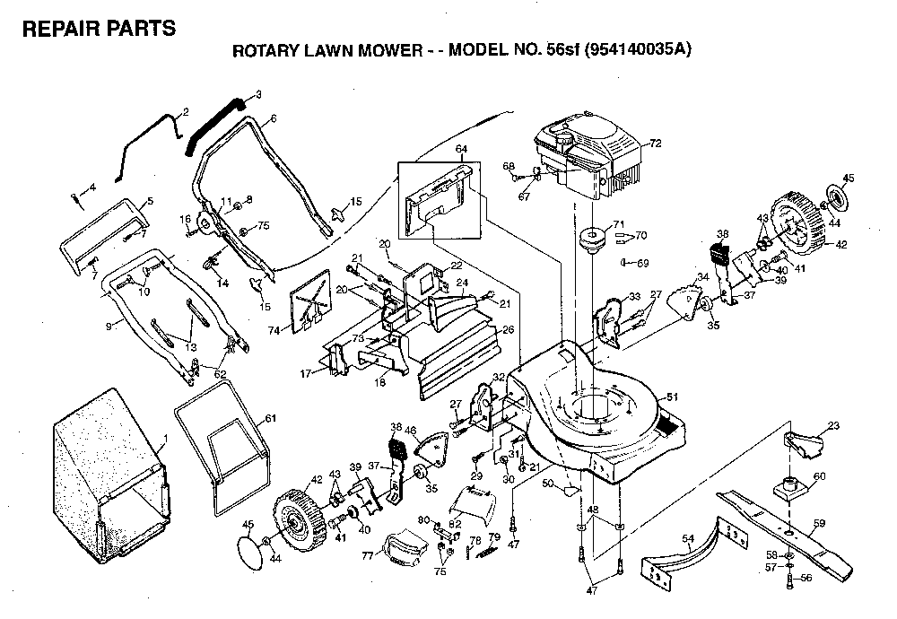 Repair Parts Diagram and Parts List for 56SF (954140035, 532702511)(1996-10) Husqvarna Lawn Mower