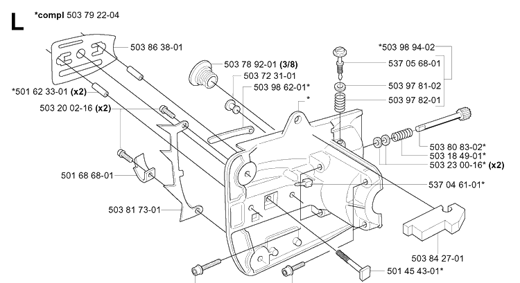 Crankcase Diagram and Parts List for 338XPT 20060100001-20063600000 Husqvarna Chainsaw