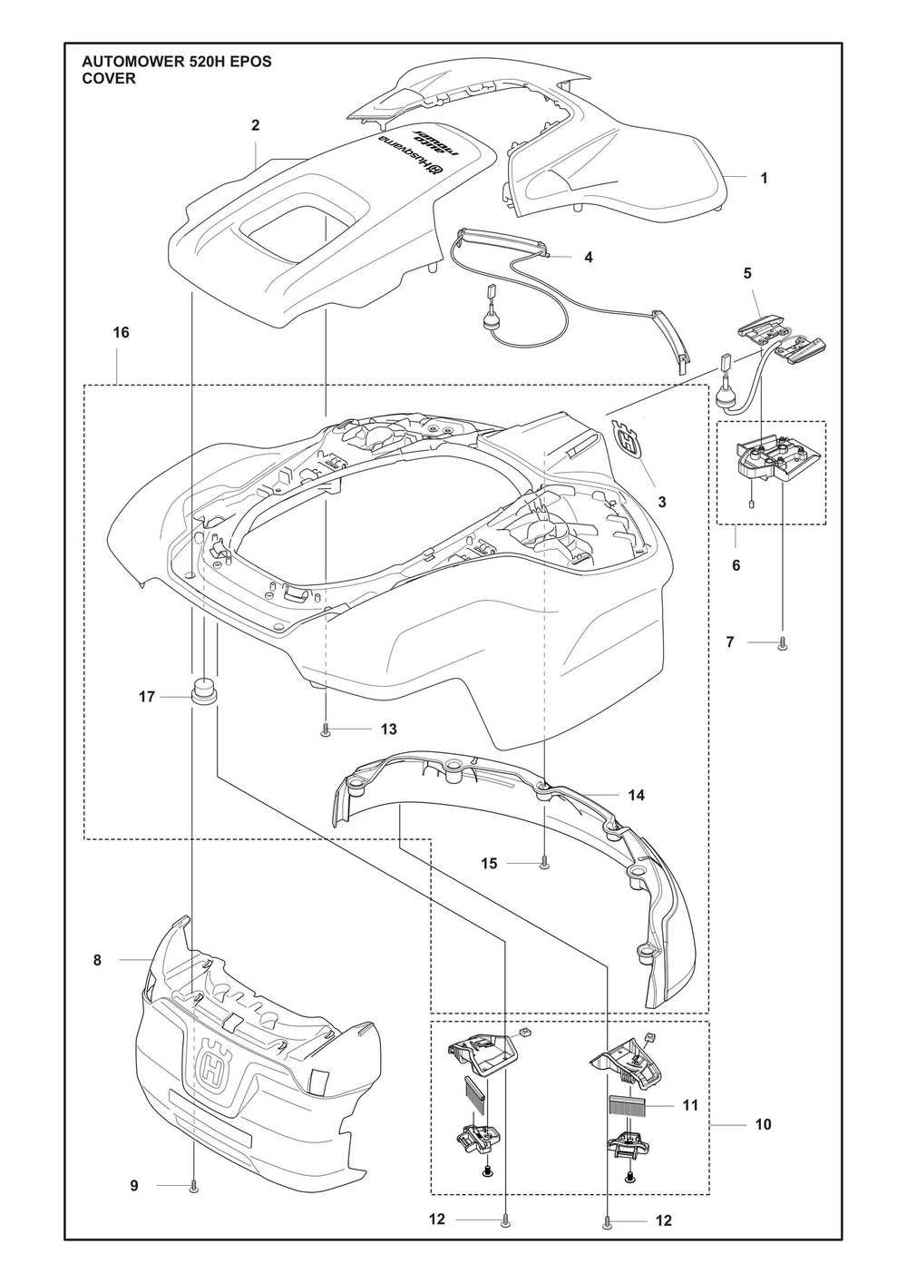 Cover Diagram and Parts List for 520HEPOS  Husqvarna Lawn Mower