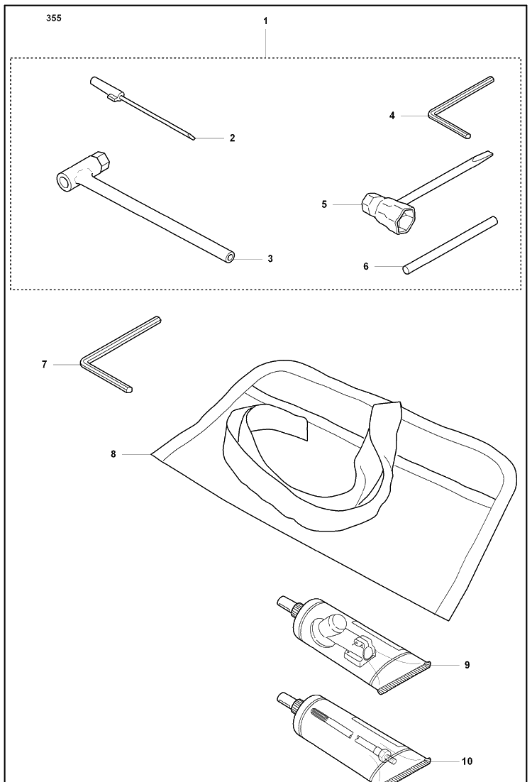 Accessories (355) Diagram and Parts List for 355FXT 2008-07 Husqvarna Brush Cutter
