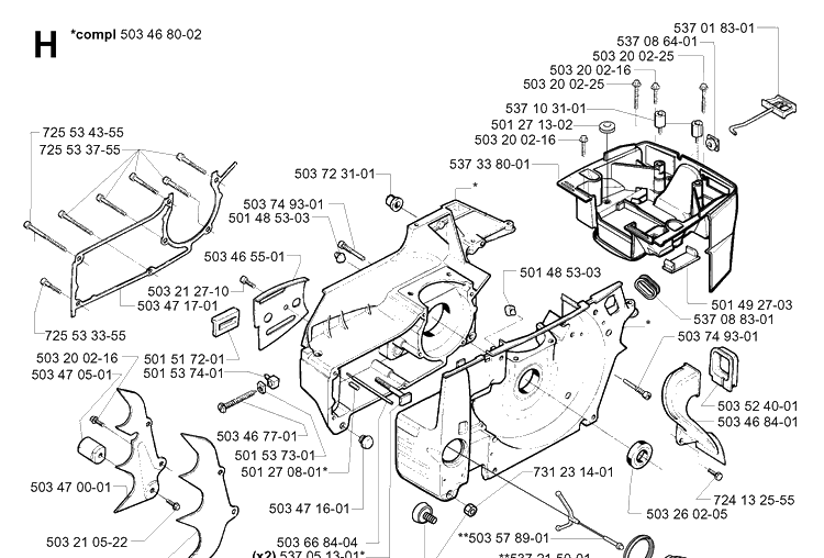 Crankcase Diagram and Parts List for 395XP/ (XPG)(20051800001-20070100000) Husqvarna Chainsaw