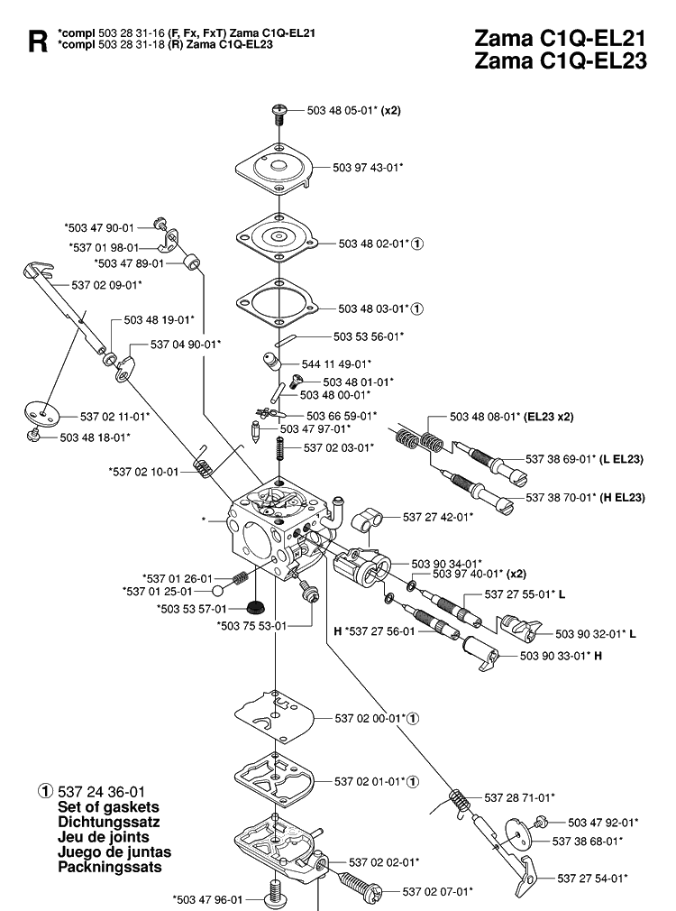 Carburetor Diagram and Parts List for 343R 20064000001-20103600000 Husqvarna Brush Cutter