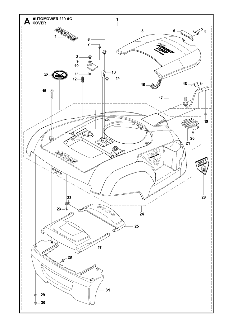 Cover Diagram and Parts List for 220AC 2014-01 Husqvarna Lawn Mower